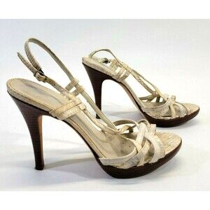HHP Women's Size 9 Aldo Canvas & Croc Emb Leather Strappy High Heels Pumps Shoes